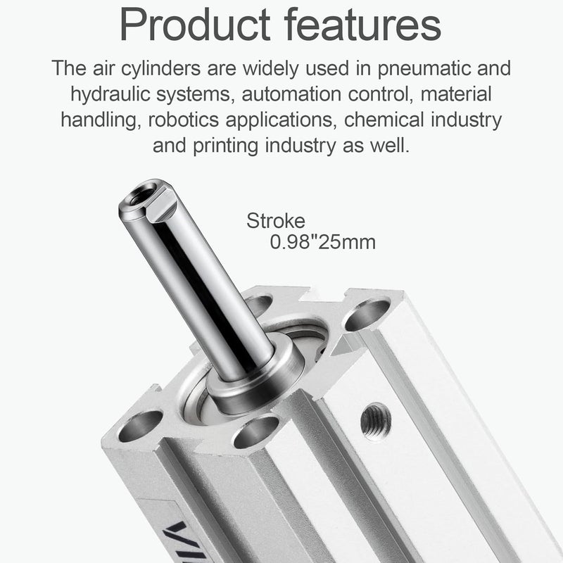 VIILOCK Pneumatic Air Cylinder 20mm Bore 25mm Stroke, Thin Air Cylinder Double Action Hydraulic Cylinders SDA 20 X 25 - Image 3